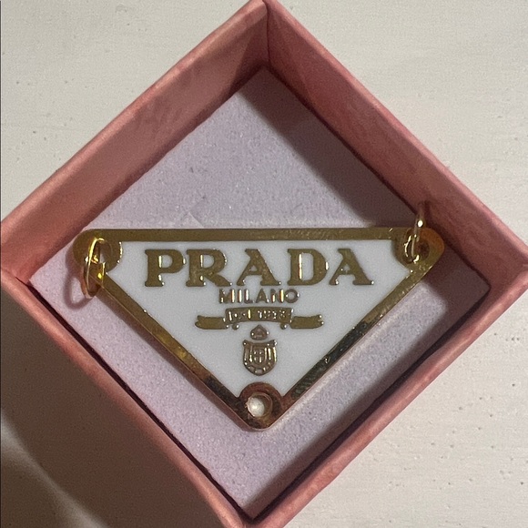 Prada Jewelry - Prada Gold-Tone & White Triangle Logo Charm